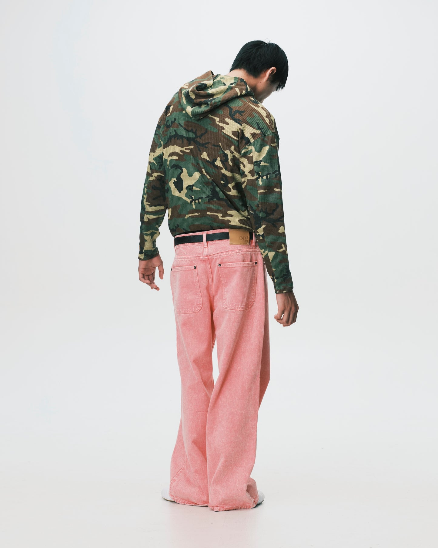 (nu-24) Slim Waffle Zip Hoodie Woodland Camo