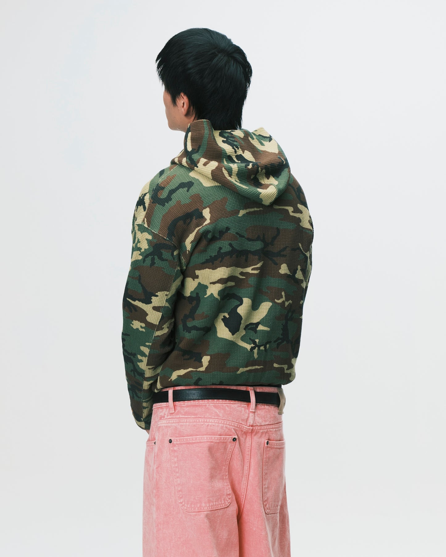 (nu-24) Slim Waffle Zip Hoodie Woodland Camo