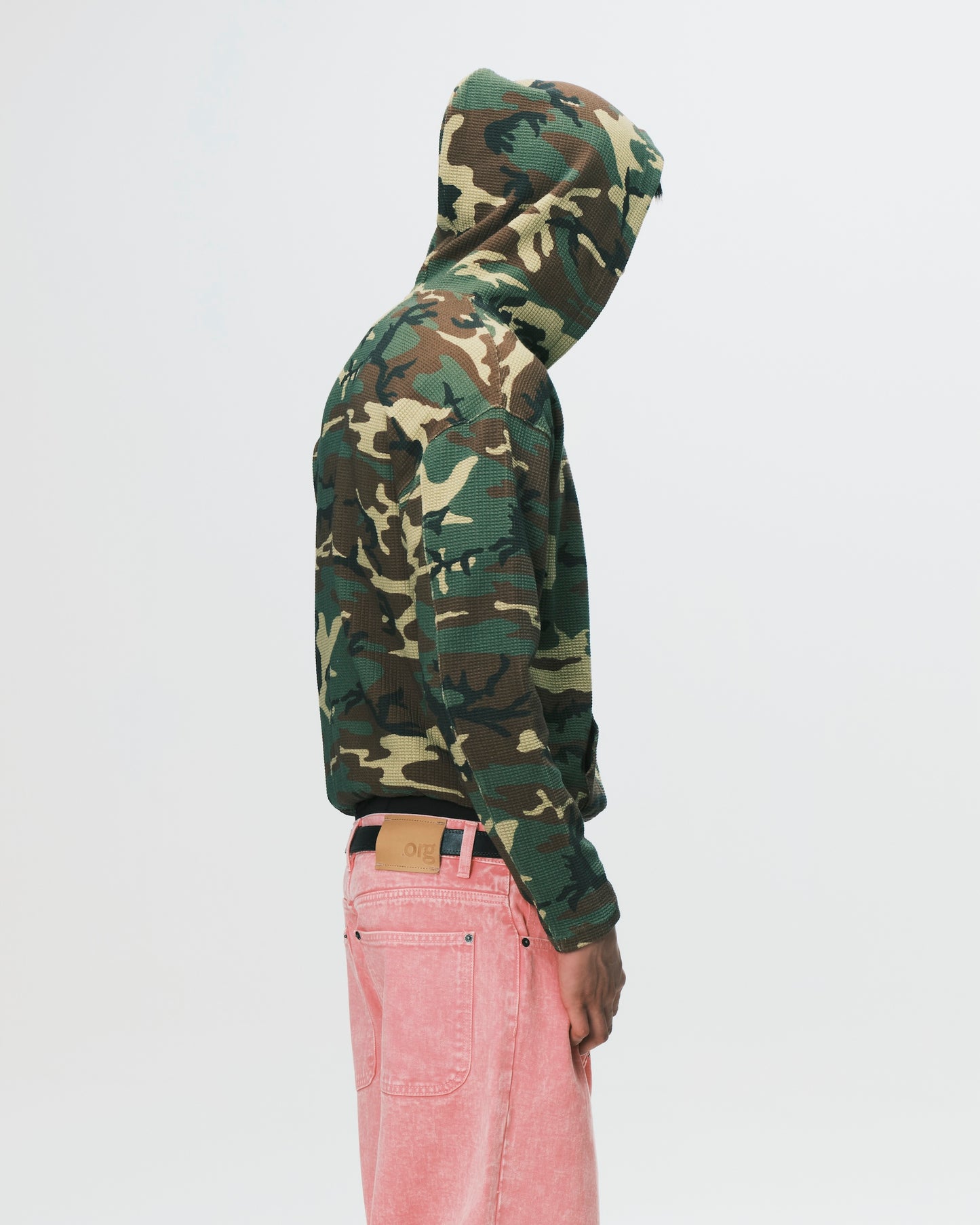 (nu-24) Slim Waffle Zip Hoodie Woodland Camo