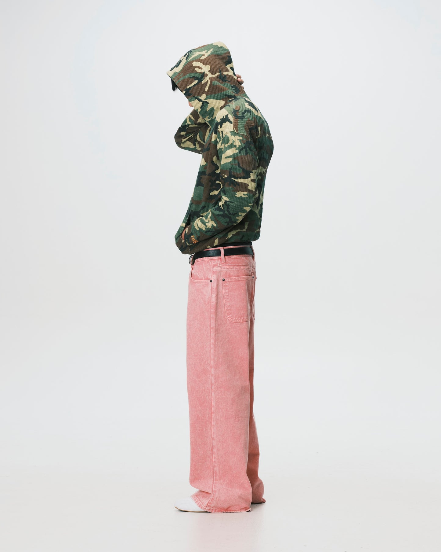 (nu-24) Slim Waffle Zip Hoodie Woodland Camo