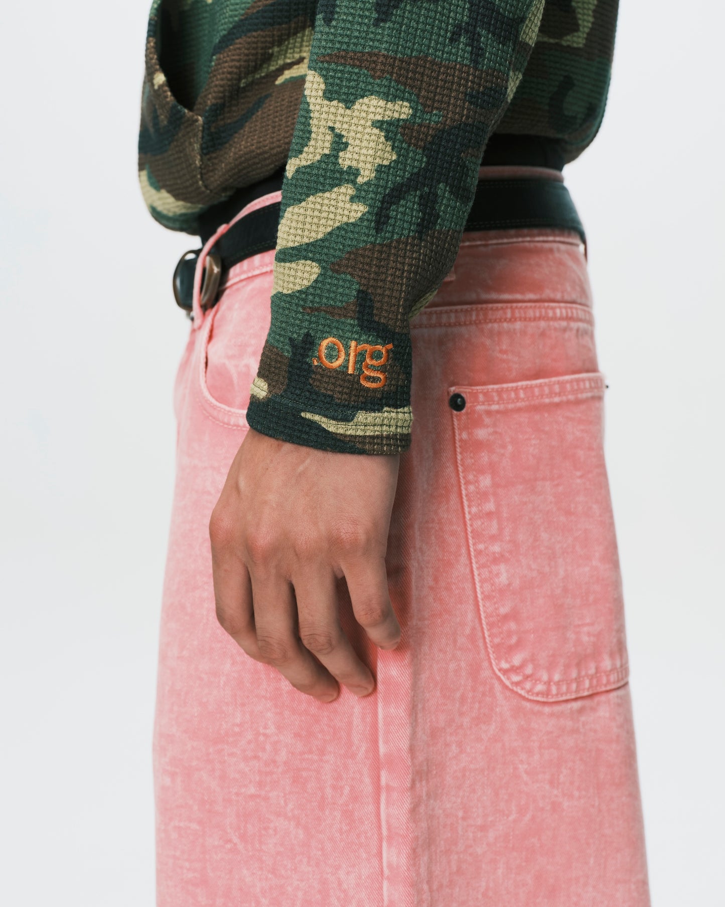 (nu-24) Slim Waffle Zip Hoodie Woodland Camo