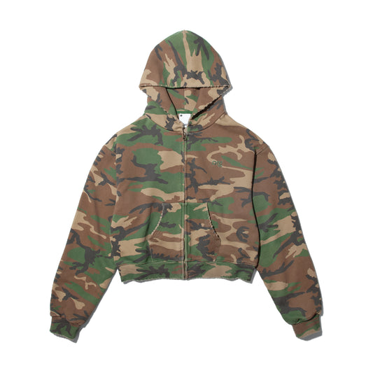 (nu-18) Woodland Camo Cropped Zip Hoodie