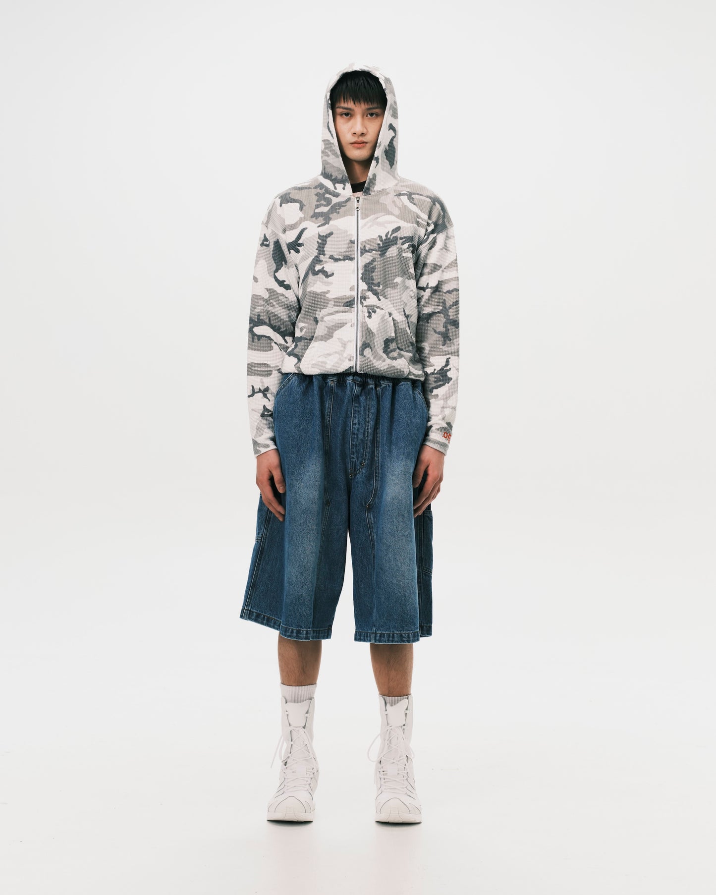 (nu-23) Slim Waffle Zip Hoodie Urban Woodland Camo