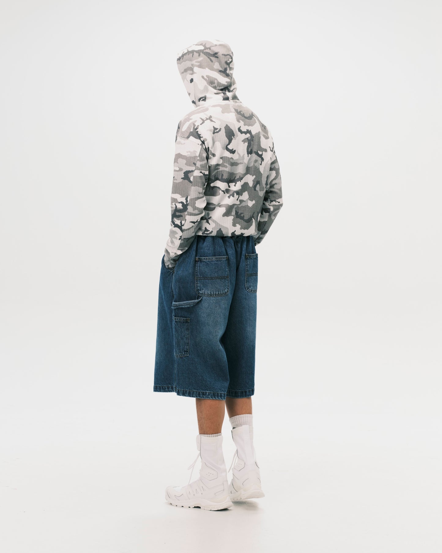 (nu-23) Slim Waffle Zip Hoodie Urban Woodland Camo