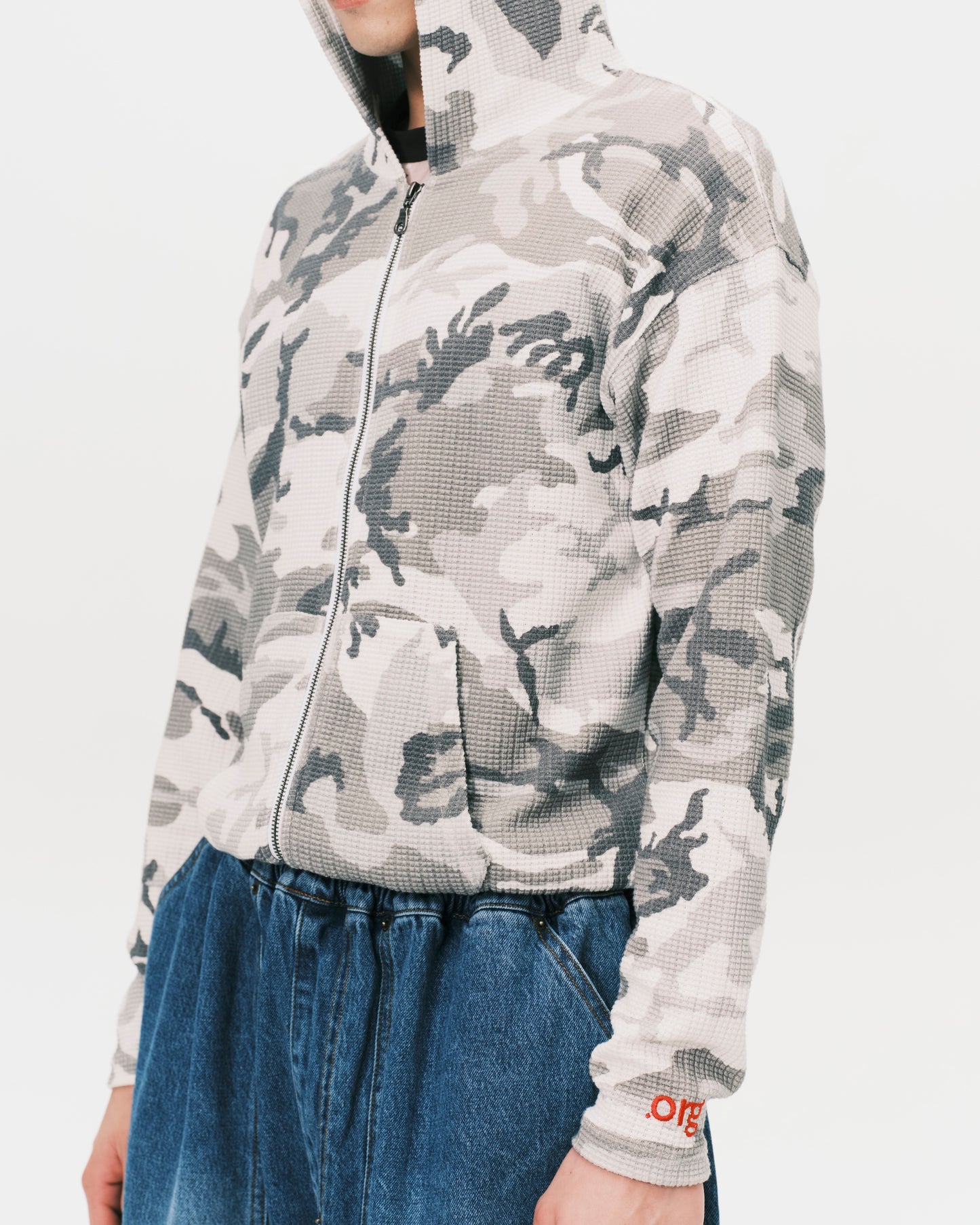 (nu-23) Slim Waffle Zip Hoodie Urban Woodland Camo